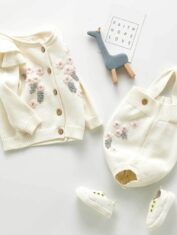 2020 Infants and Toddlers 3-6-9 Months Baby Set Flower Jacket Strap Romper Two-piece Set-02