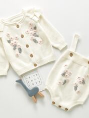 2020 Infants and Toddlers 3-6-9 Months Baby Set Flower Jacket Strap Romper Two-piece Set-03