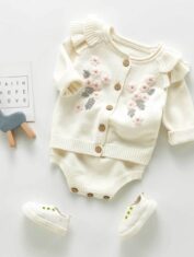 2020 Infants and Toddlers 3-6-9 Months Baby Set Flower Jacket Strap Romper Two-piece Set-05