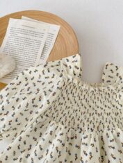 2022 autumn new baby clothes baby printed square neck pleated bubble sleeve long sleeve romper skirt baby clothes-06