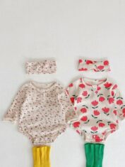 Baby Girl Floral Print Romper with Headband In Sets-04