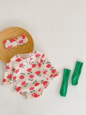 Baby Girl Floral Print Romper with Headband In Sets-06