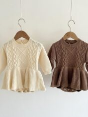 Infant Baby Girl Retro Twist Design Knitting Autumn Dresses-03