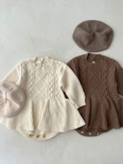 Infant Baby Girl Retro Twist Design Knitting Autumn Dresses-04