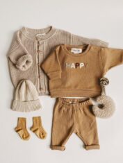 Infant Baby Unisex Waffle Round Collar Top Combo Long Pants In Sets-04